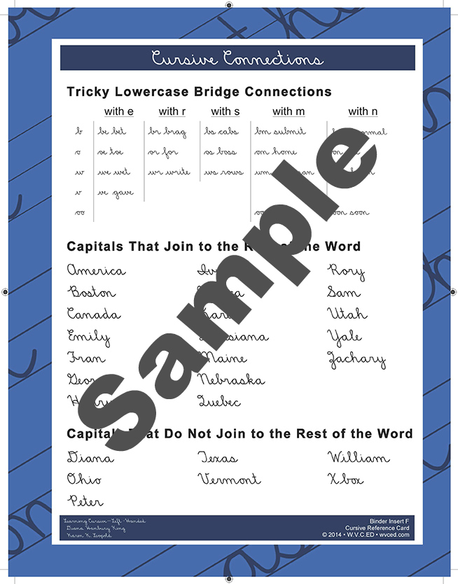 Learning Cursive: Left-Handed Reference Card - Click Image to Close