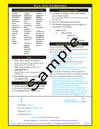 Writing Skills Reference Card F: MLA Style and Formatting - Click Image to Close